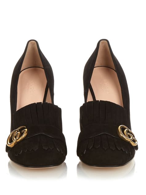 gucci marmont black suede shoes|Gucci Marmont block heel.